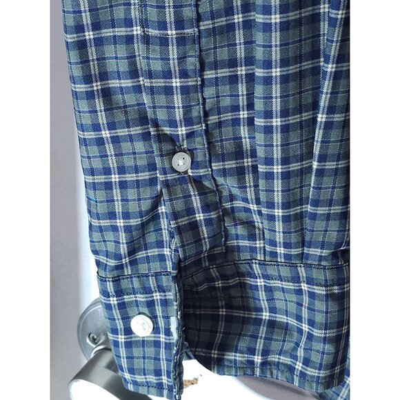 Men's Slim Fit Benton Performance Shirt XXL Blue Green Plaid Long Sleeve Button - Picture 5 of 10